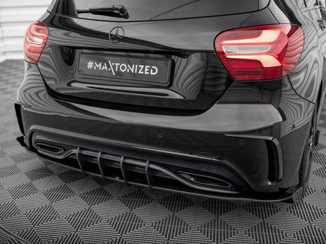 A Class - W176 Facelift: Gloss Black Maxton Rear Diffuser with Flaps 15-18