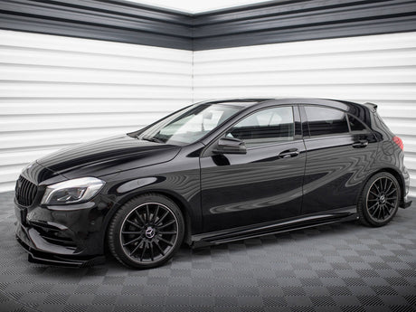 A Class - W176 Facelift: Gloss Black Maxton Side Skirts with Flaps 15-18